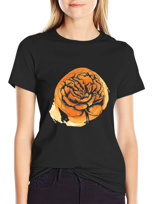Black T-Shirt with Floral Graphic