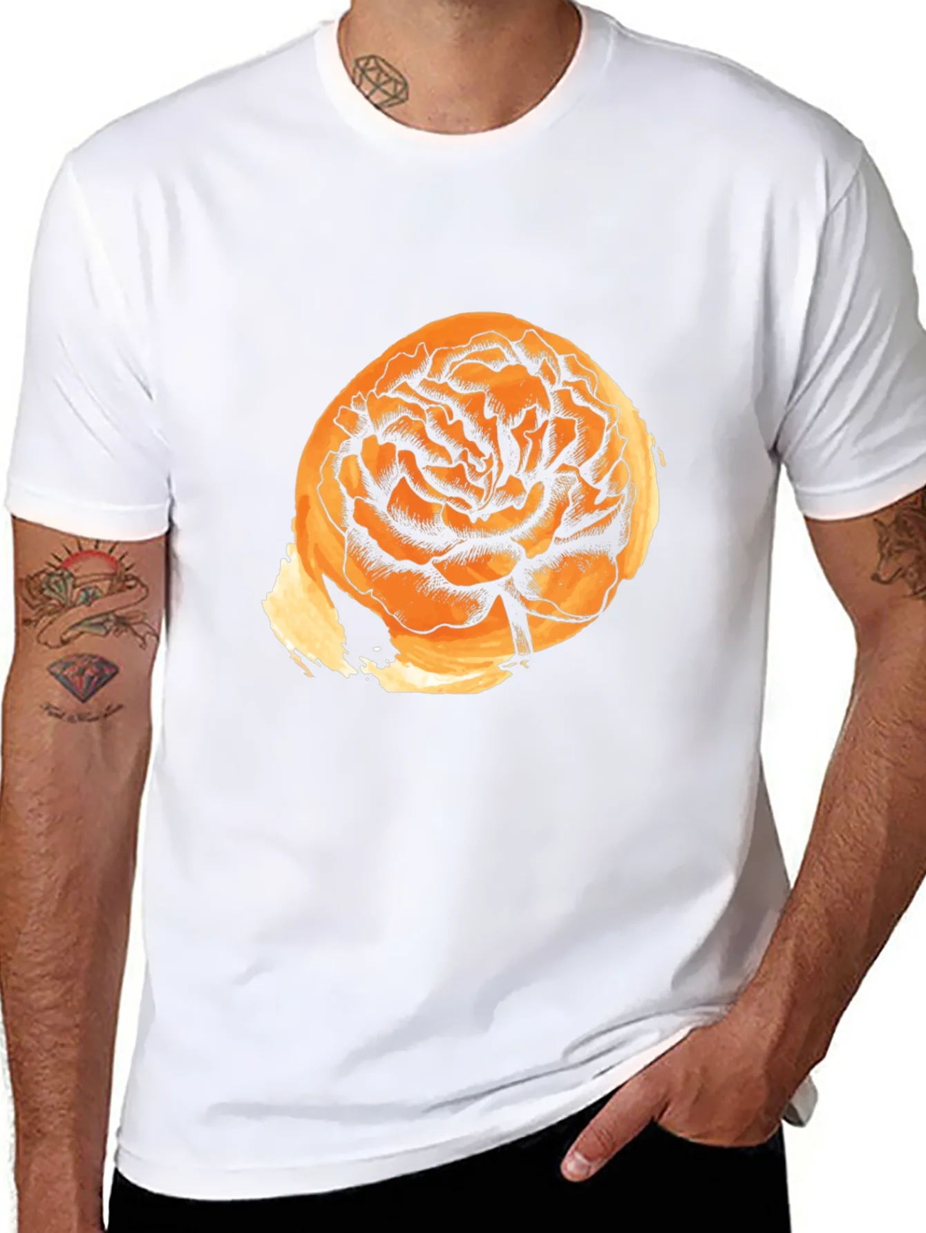 Black T-Shirt with Floral Graphic