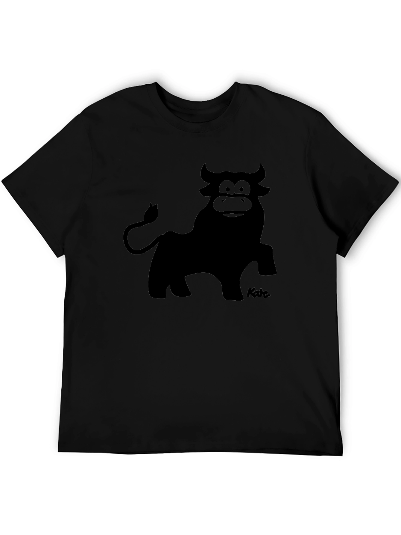 Cartoon Bull Graphic Tee - Black Crew Neck T-Shirt
