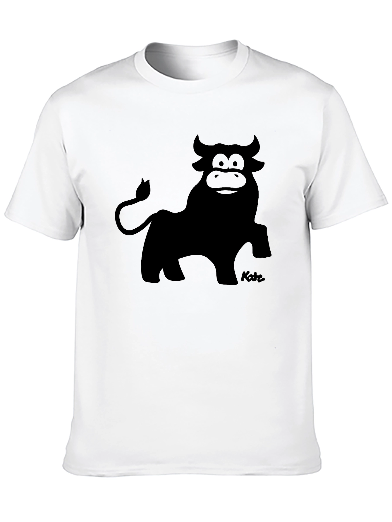 Cartoon Bull Graphic Tee - Black Crew Neck T-Shirt