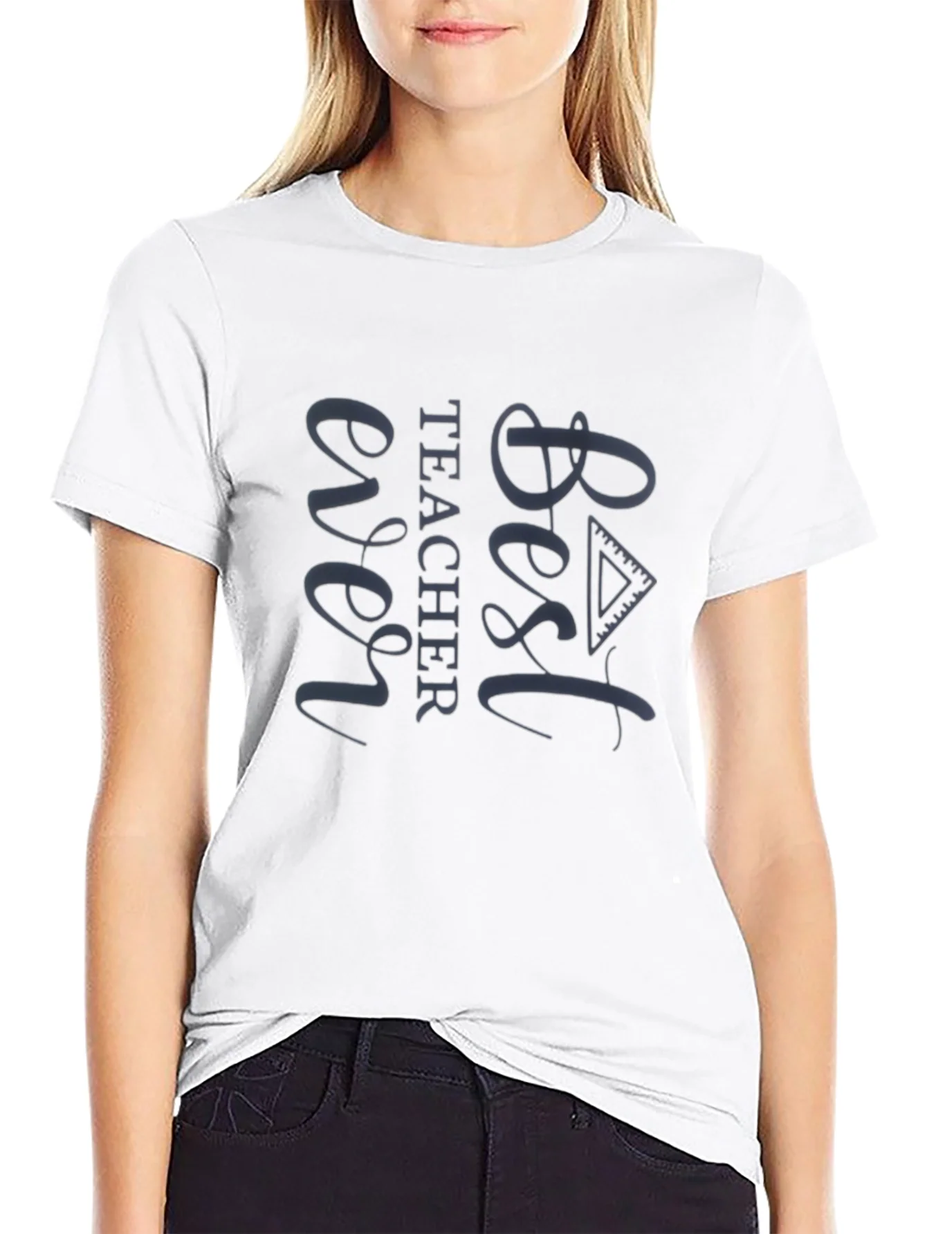 Best Teacher Ever Graphic Tee - Black Casual T-Shirt