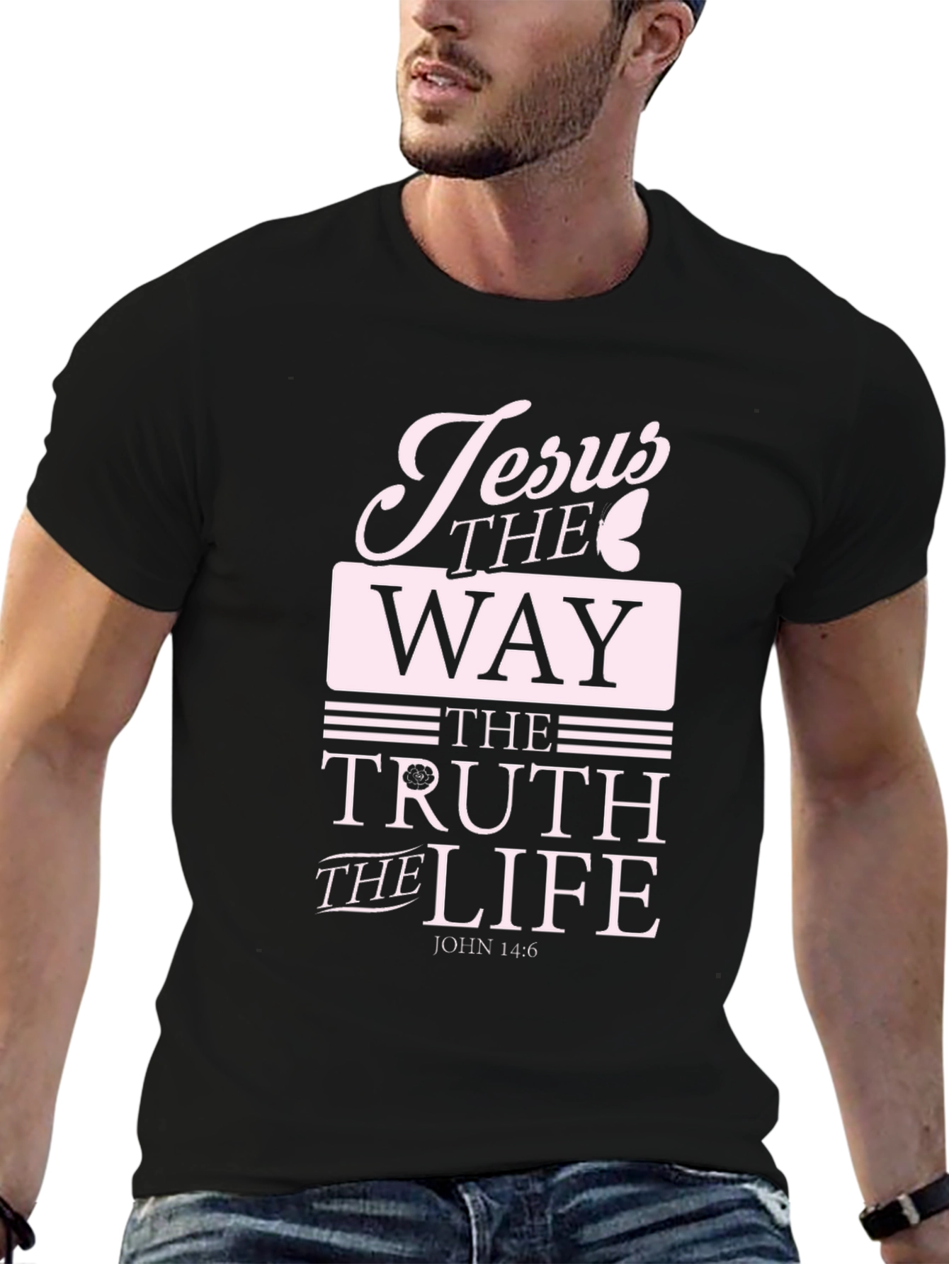 Jesus The Way Truth Life Black Graphic T-Shirt