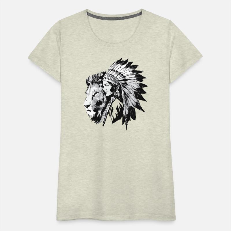 Native American woman and a majestic lion