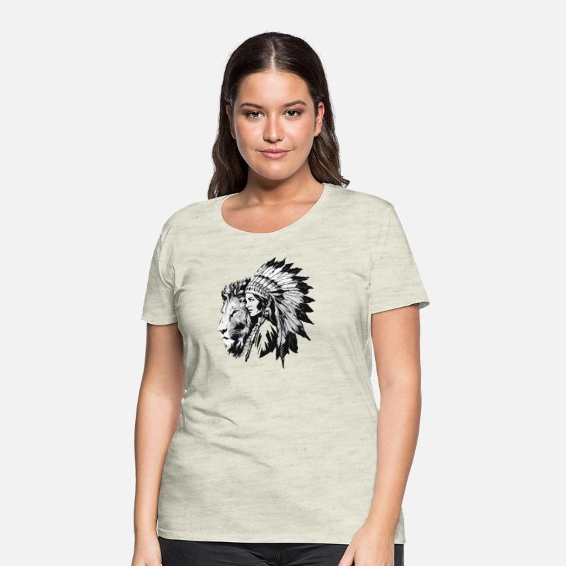 Native American woman and a majestic lion