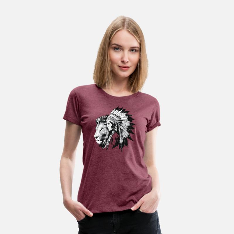 Native American woman and a majestic lion