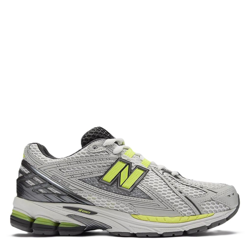 New Balance Women's 1906R in Light Silver Metallic with Alkaline Green