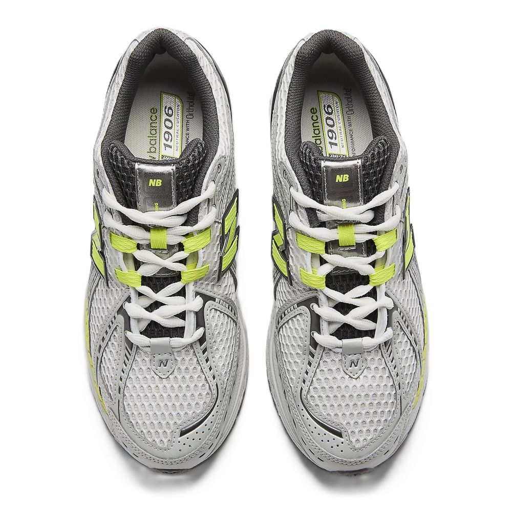 New Balance Women's 1906R in Light Silver Metallic with Alkaline Green