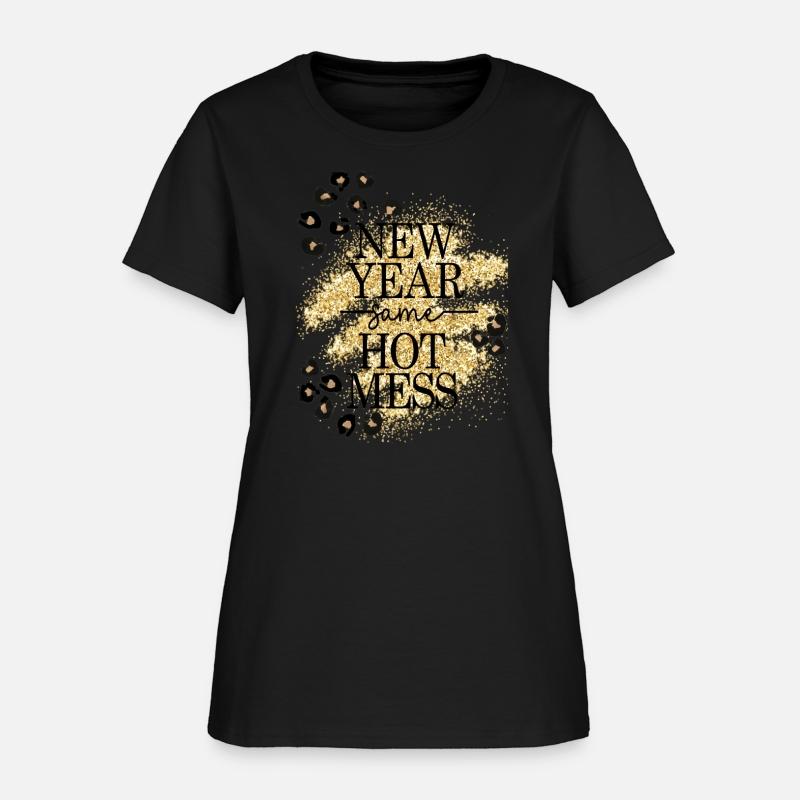 New Year Same Hot Mess Golden Leopard Print