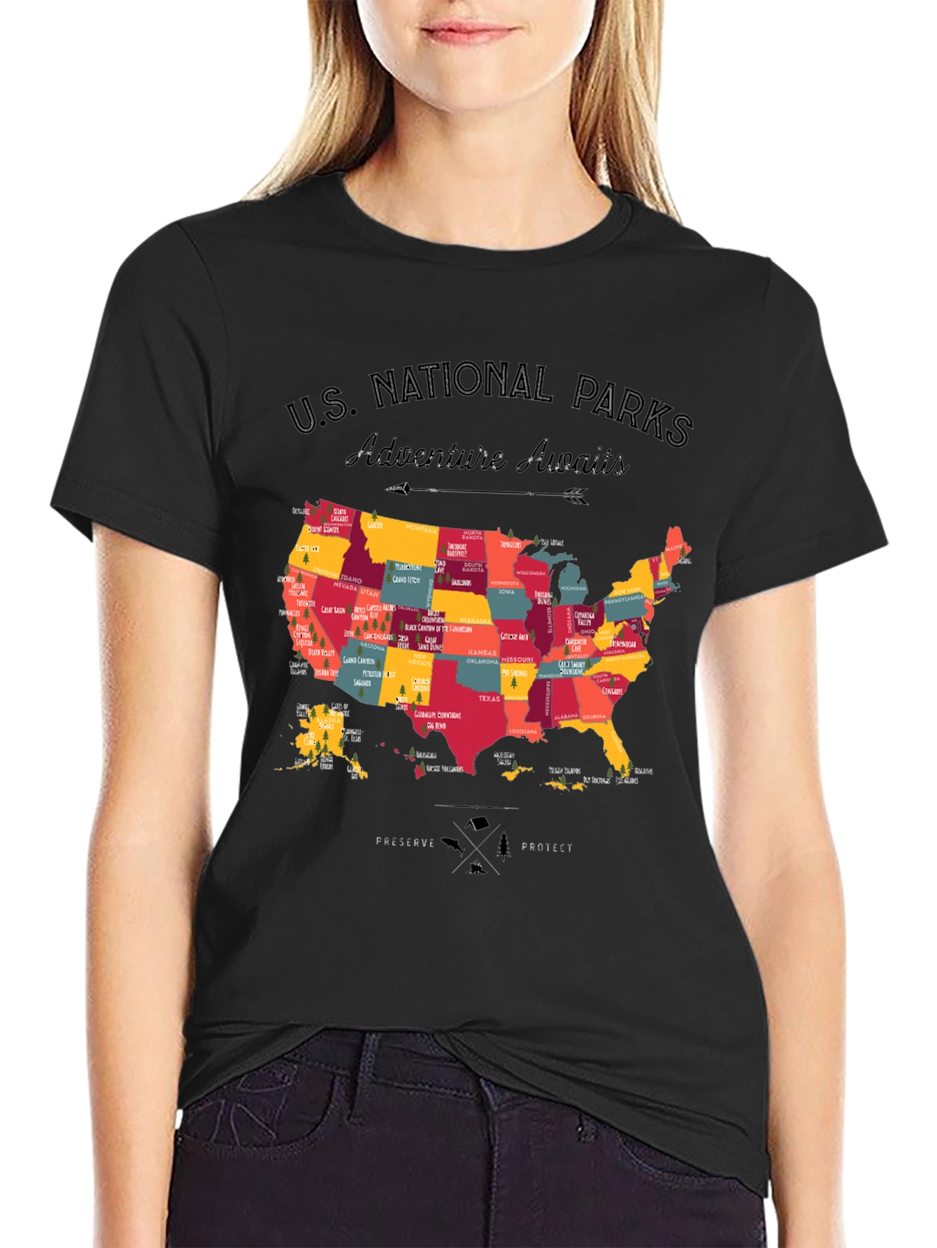 US National Parks Adventure Awaits Black T-Shirt