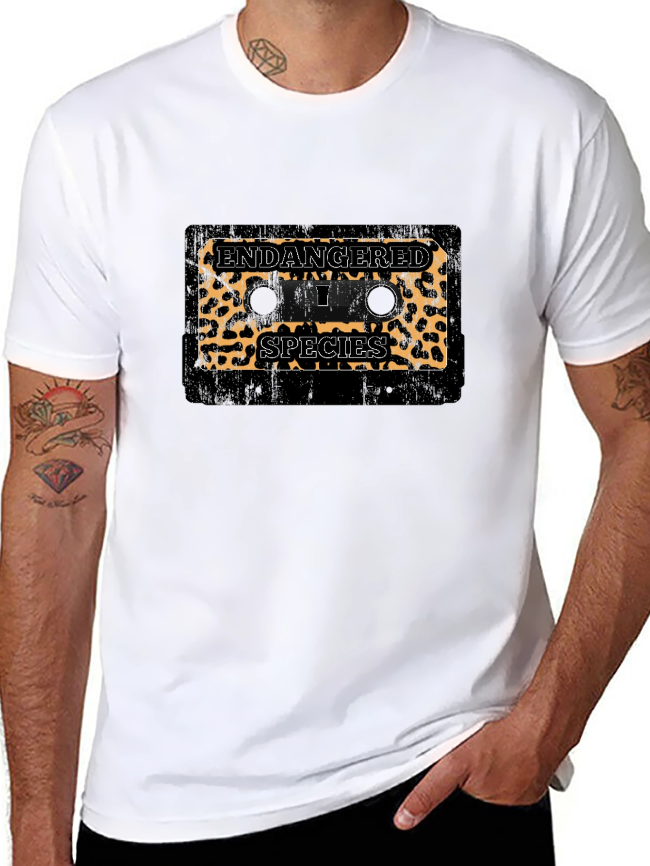 Endangered Species Leopard Print Cassette Tape Black T-Shirt