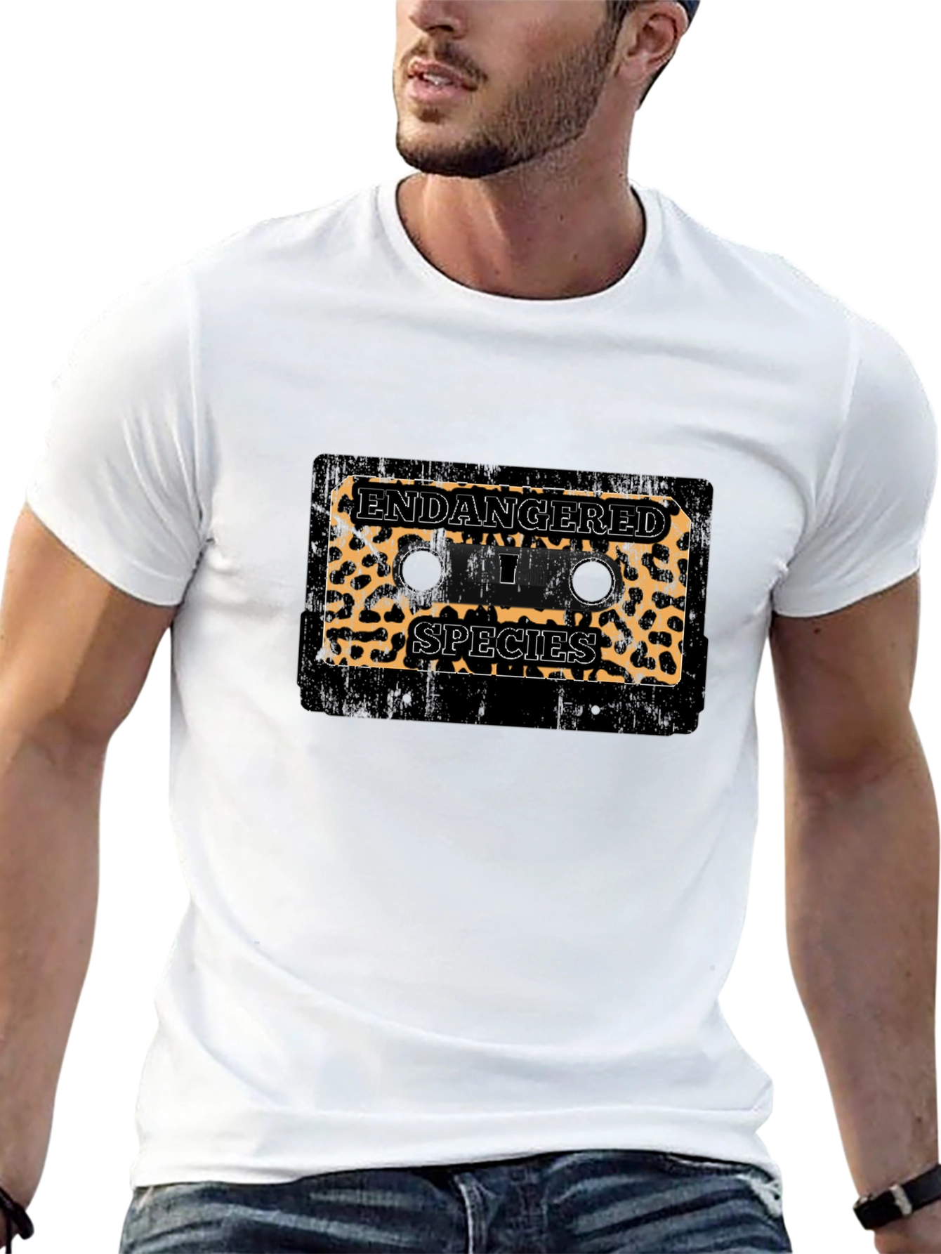 Endangered Species Leopard Print Cassette Tape Black T-Shirt