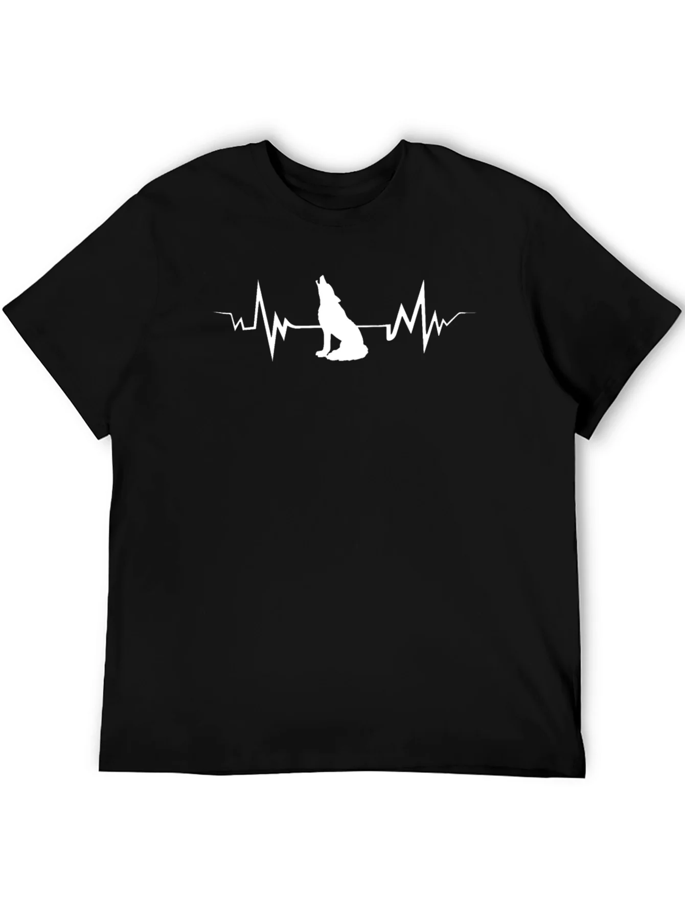Wolf Heartbeat Graphic T-Shirt - Trendy Black Tee