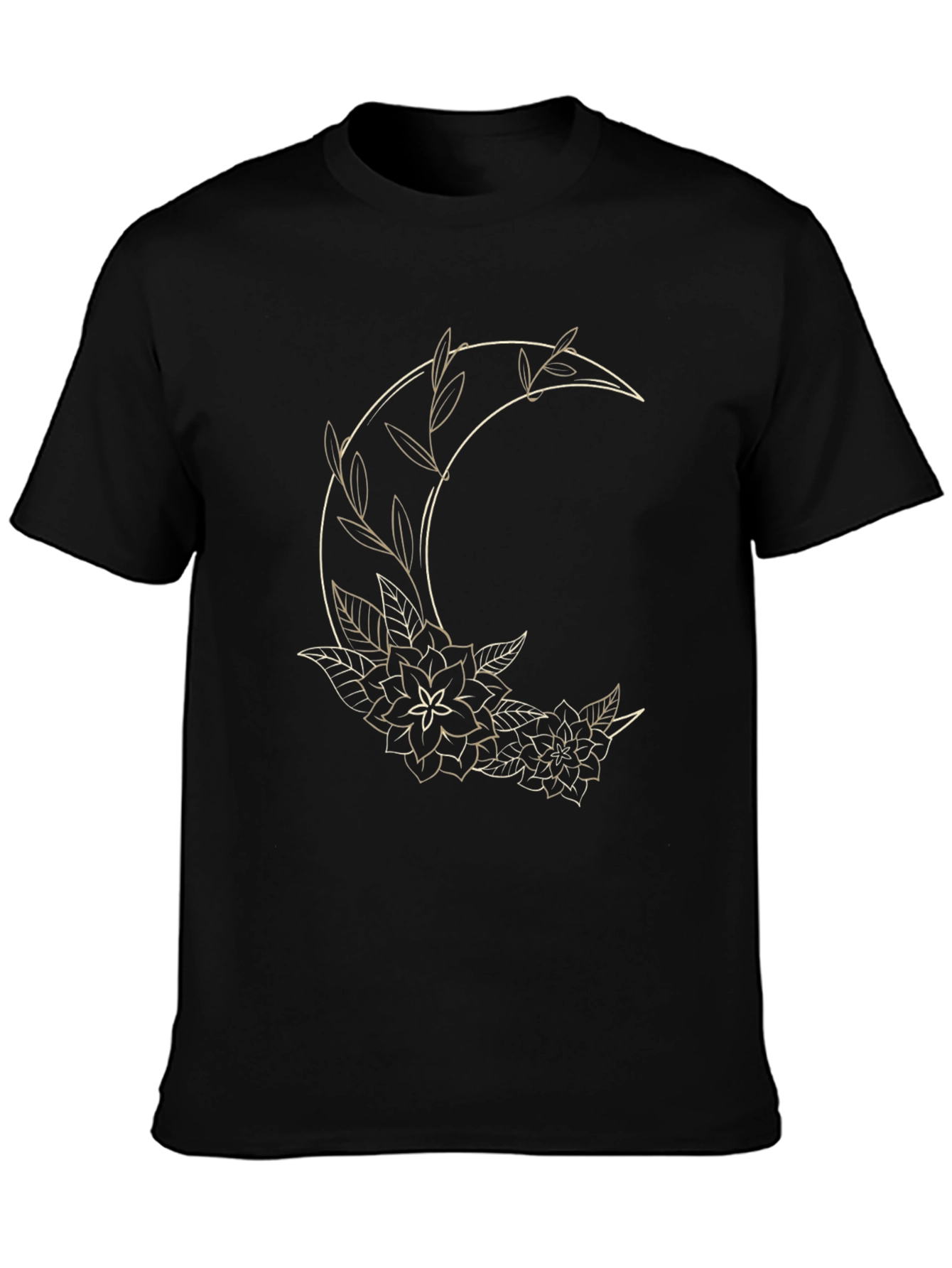 Floral Crescent Moon Graphic Tee - Black