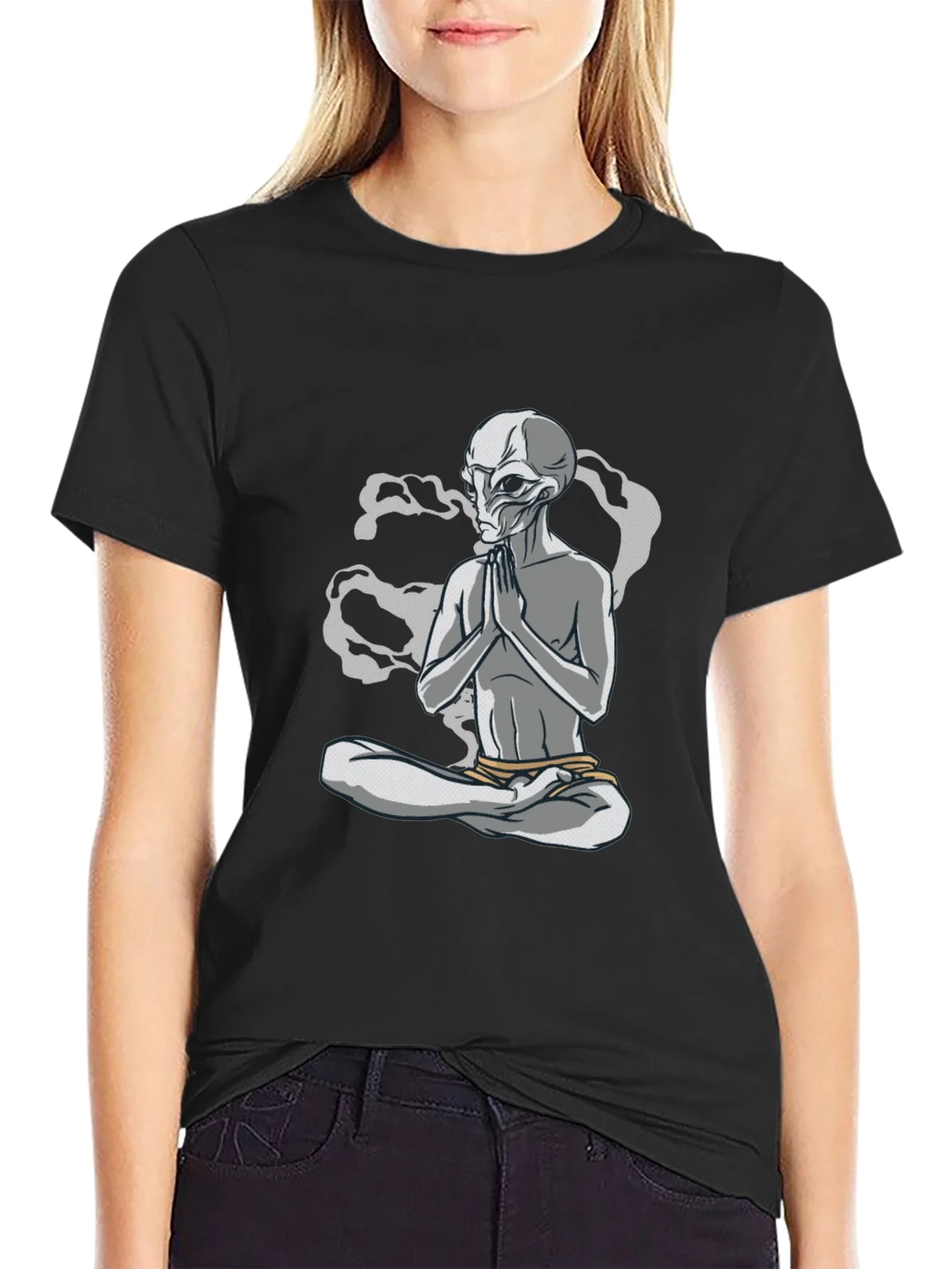 Meditating Alien Graphic T-Shirt - Relaxed Fit