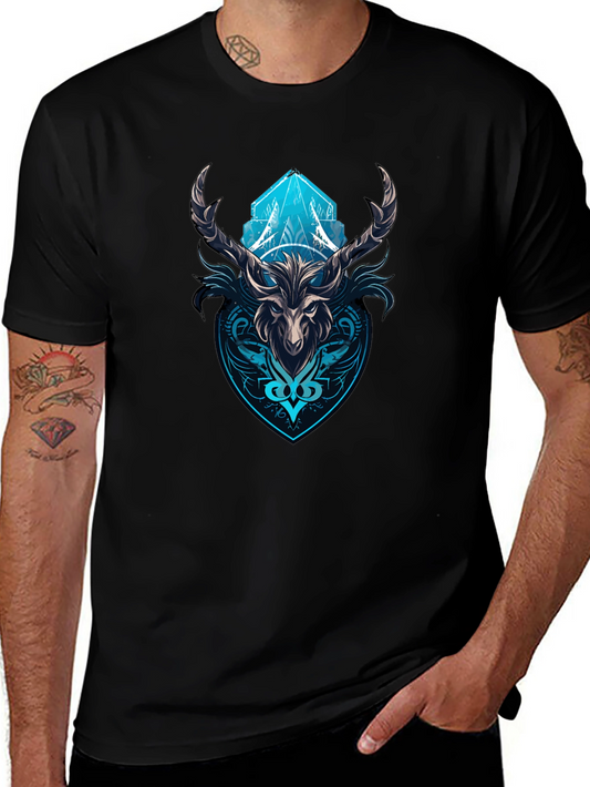 Black Graphic Tee - Mystical Stag Design
