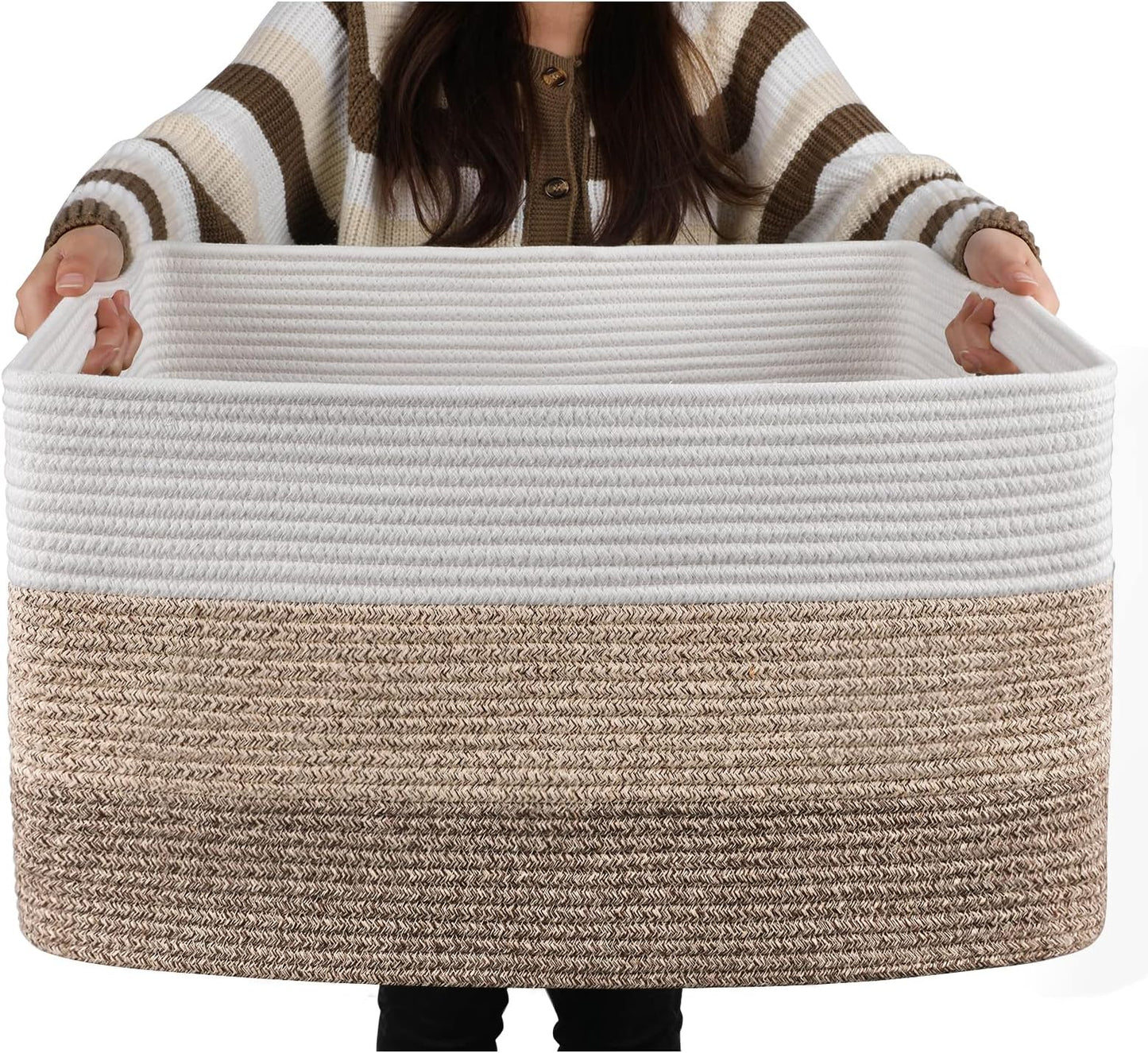 OIAHOMY Large Blanket Basket, 22”x17”x12” Rectangl - Premium Quality