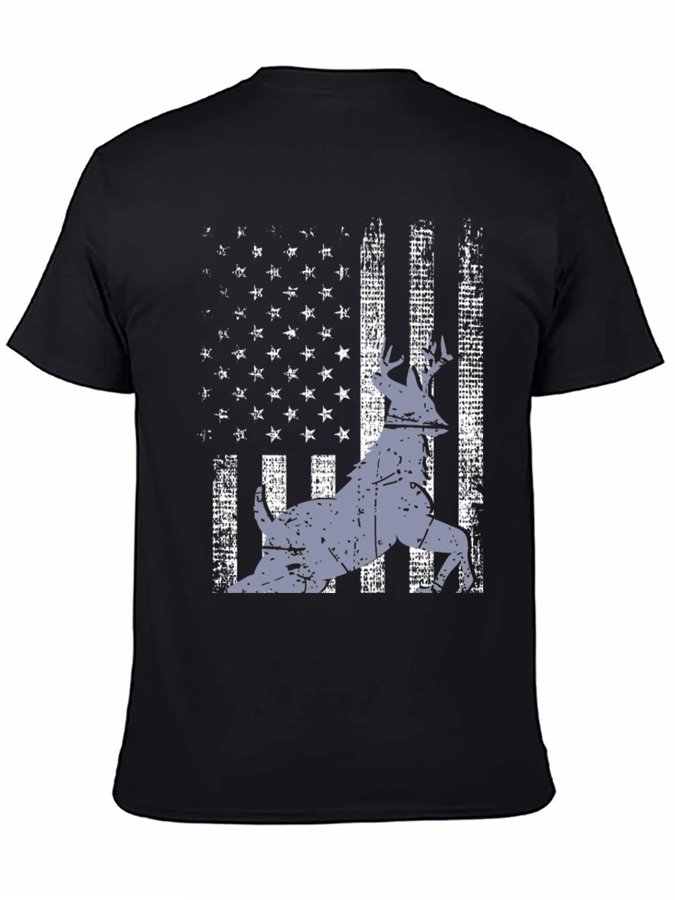 Distressed USA Flag Deer Graphic Tee - Black