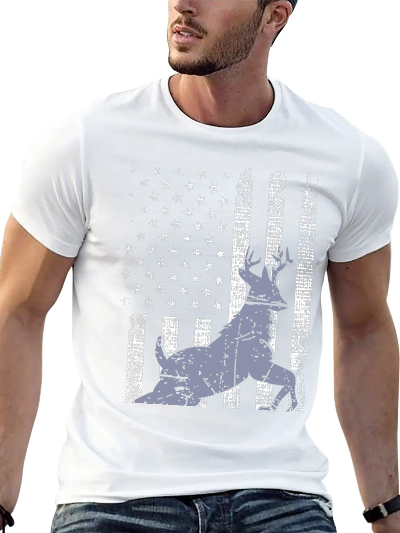 Distressed USA Flag Deer Graphic Tee - Black