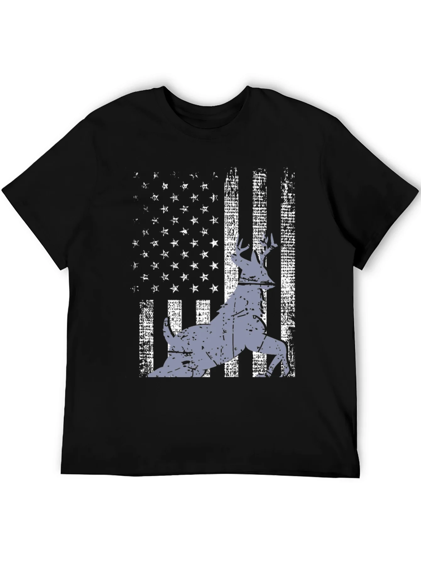 Distressed USA Flag Deer Graphic Tee - Black