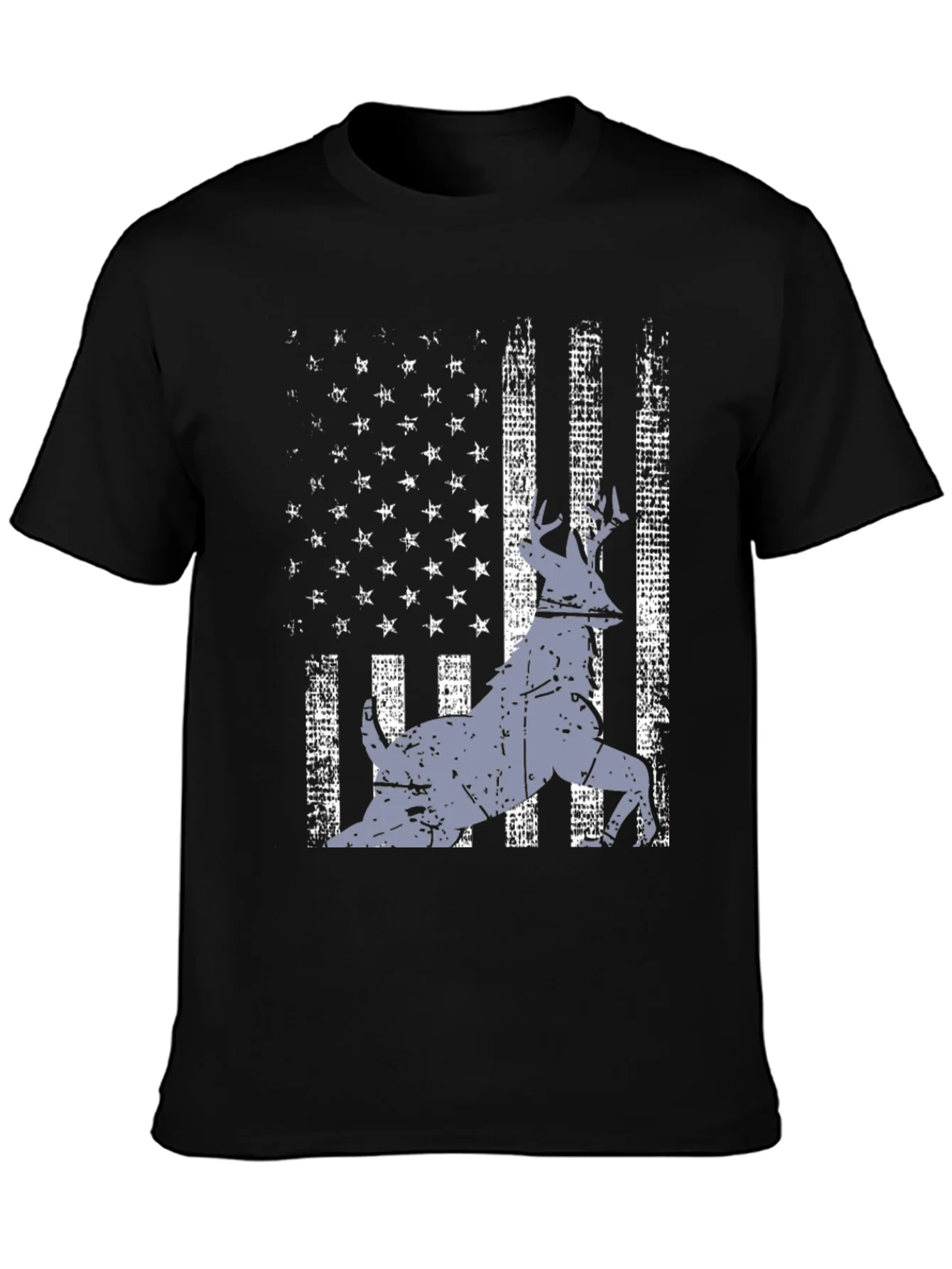 Distressed USA Flag Deer Graphic Tee - Black