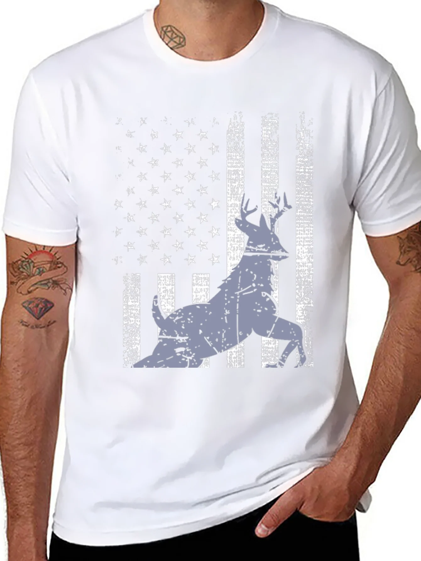Distressed USA Flag Deer Graphic Tee - Black