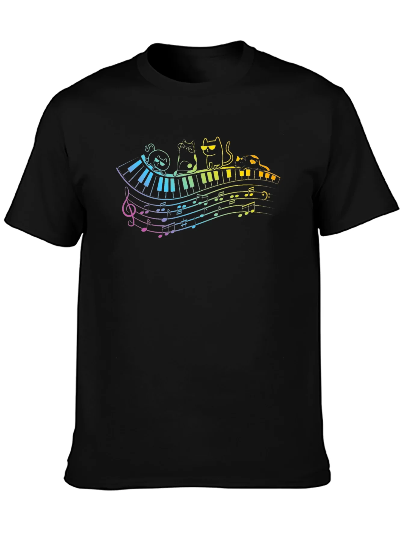 Cat Piano Music Rainbow T-Shirt