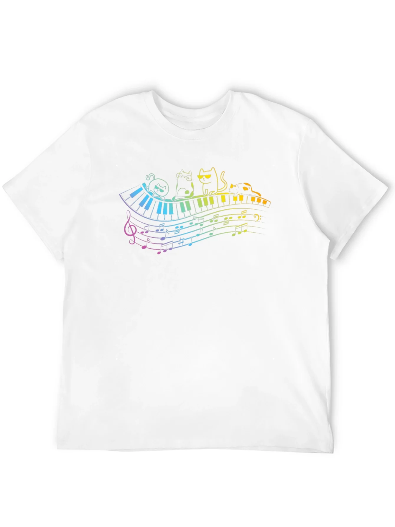 Cat Piano Music Rainbow T-Shirt