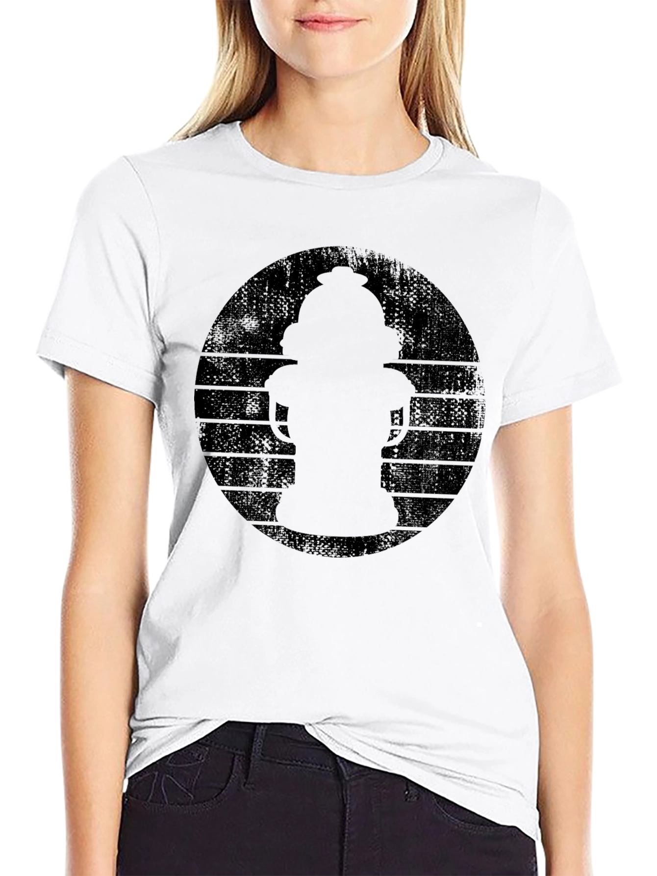 Retro Fire Hydrant Graphic Tee - Black Cotton