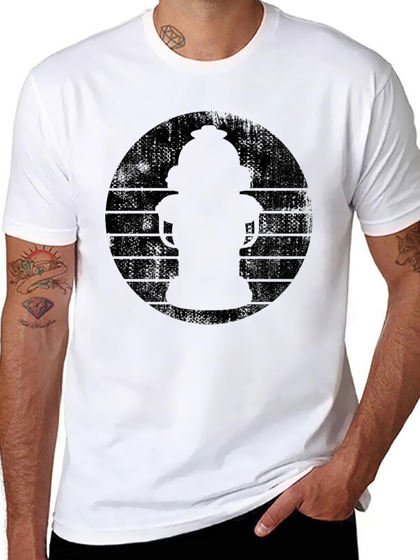 Retro Fire Hydrant Graphic Tee - Black Cotton
