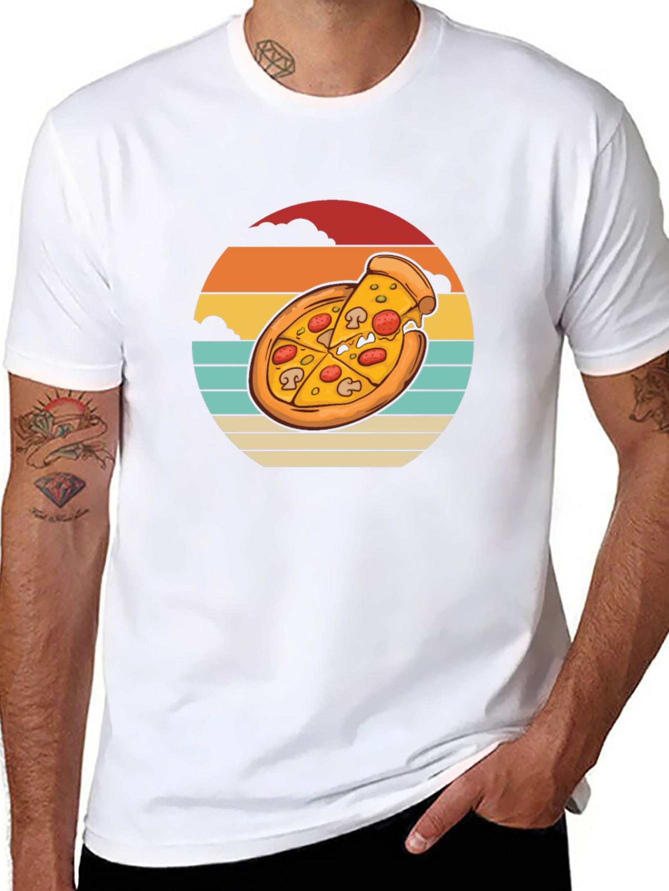 Pizza Sunset Graphic Tee - Black Cotton T-Shirt