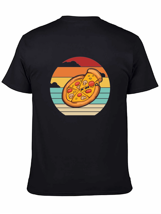 Pizza Sunset Graphic Tee - Black Cotton T-Shirt