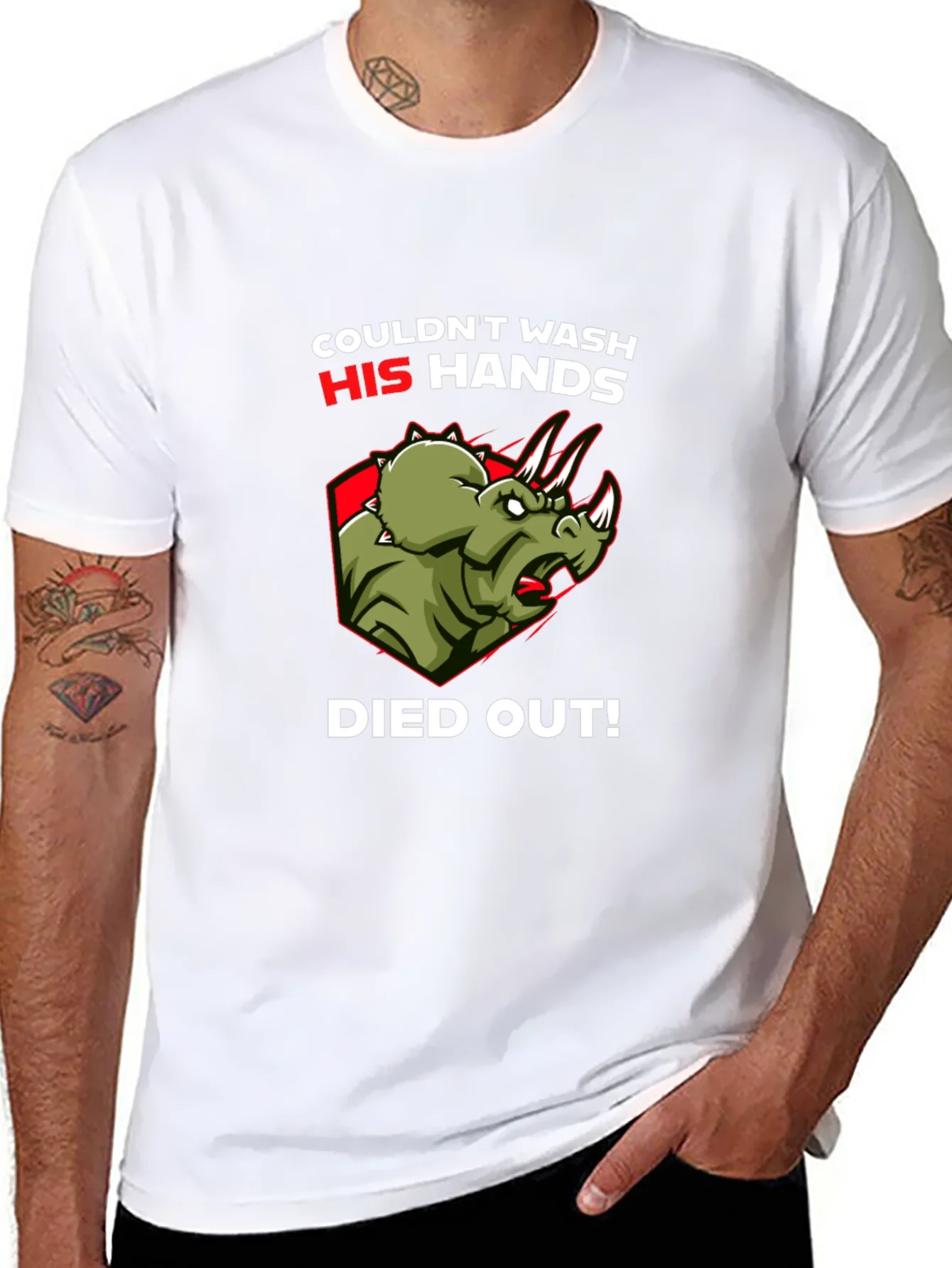 Dinosaur Couldnt Wash Hands T-Shirt Funny Dino Tee