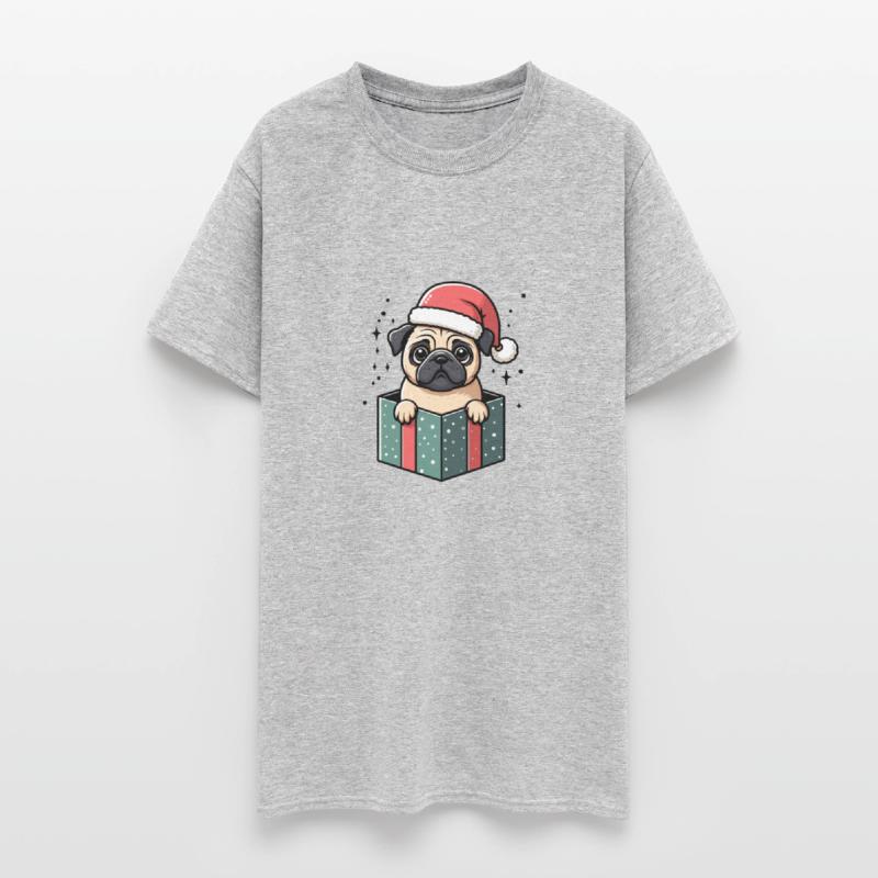 Pug In Present Dog Christmas Festive Santa Hat