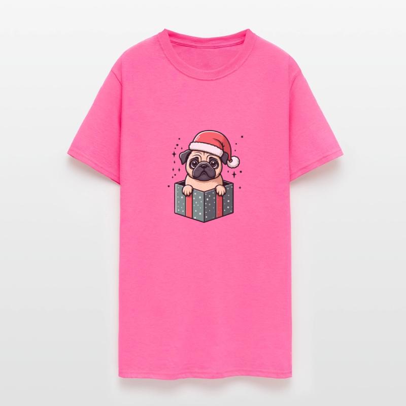 Pug In Present Dog Christmas Festive Santa Hat