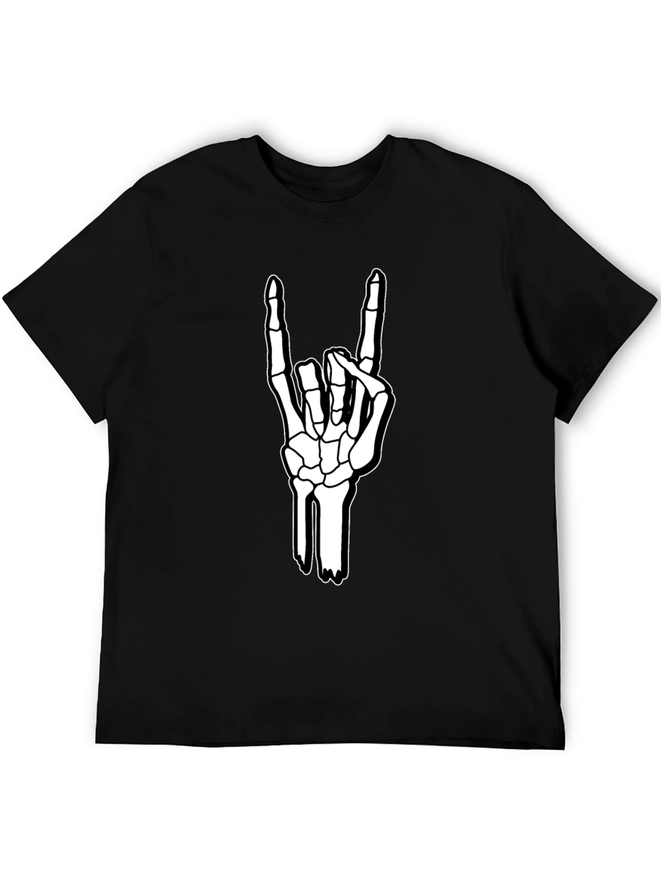 Rock On Skeleton Hand Graphic Tee - Black