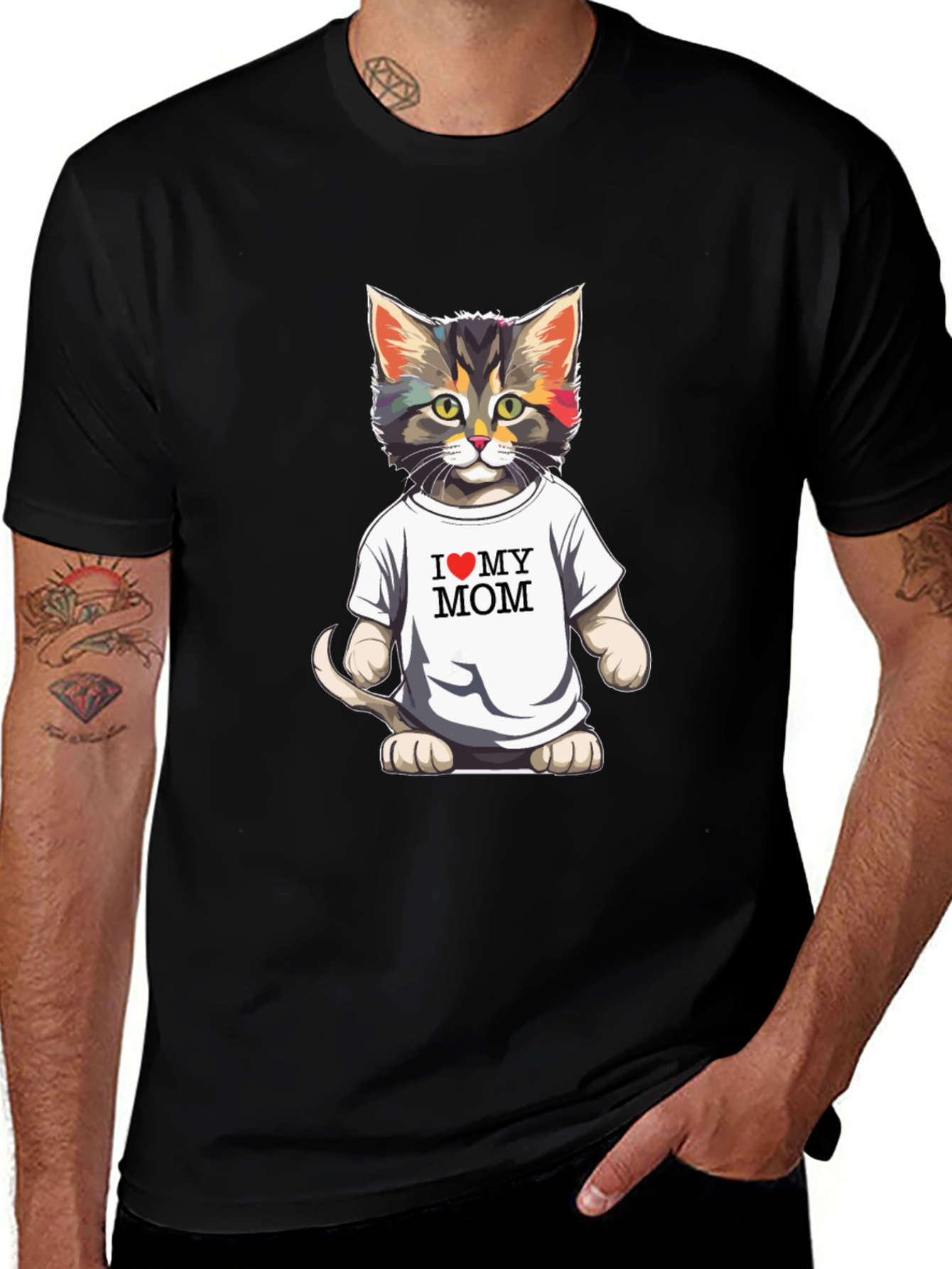 I Love My Mom Cat T-Shirt - Black