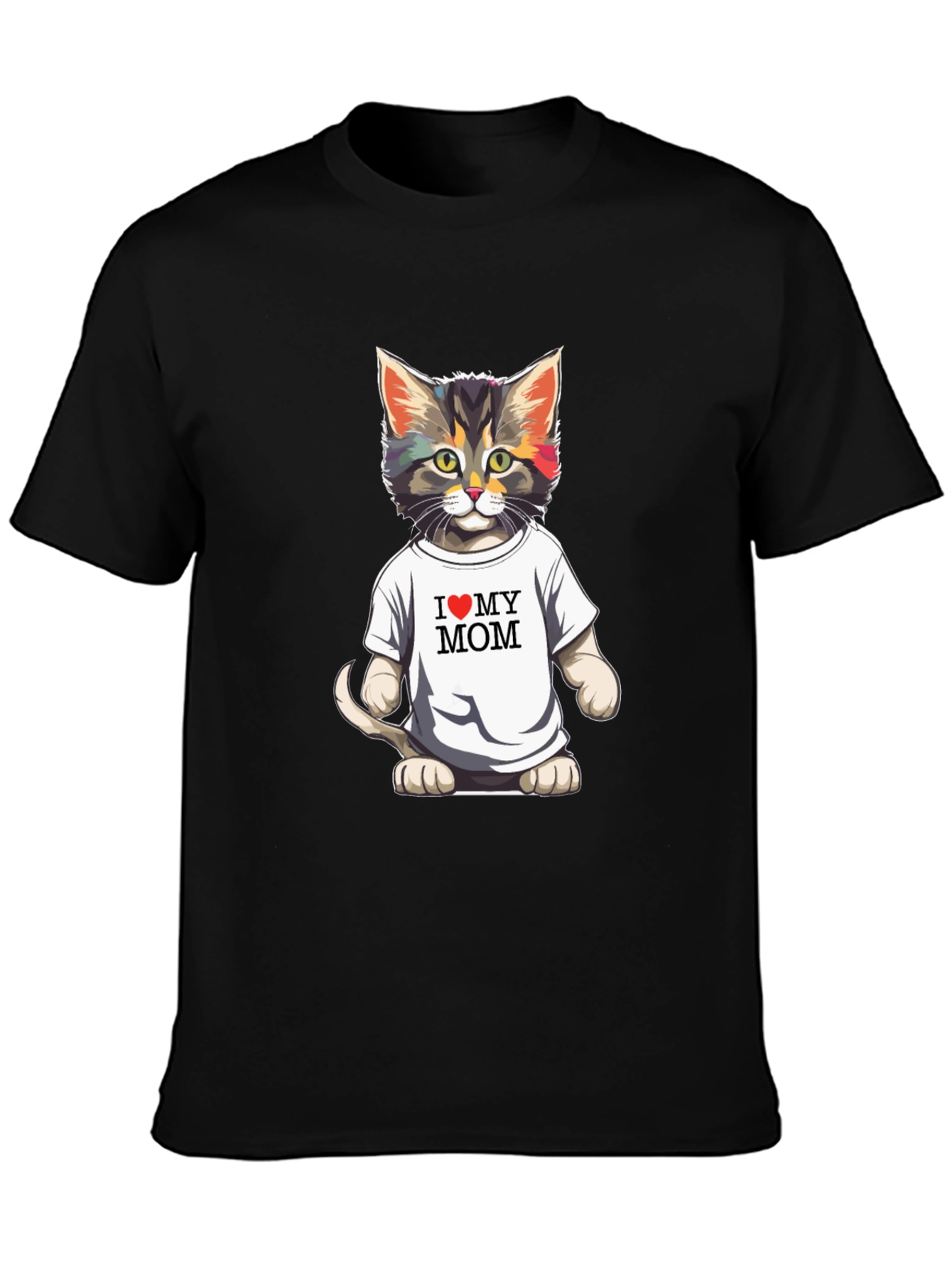 I Love My Mom Cat T-Shirt - Black