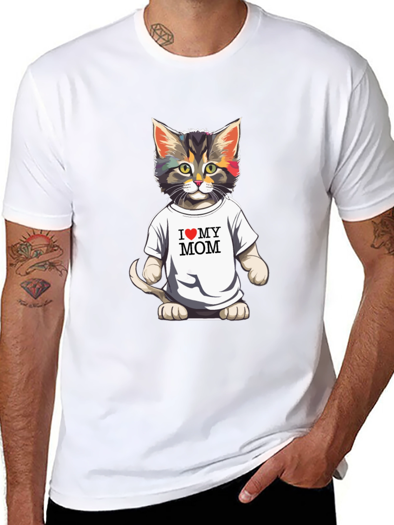 I Love My Mom Cat T-Shirt - Black