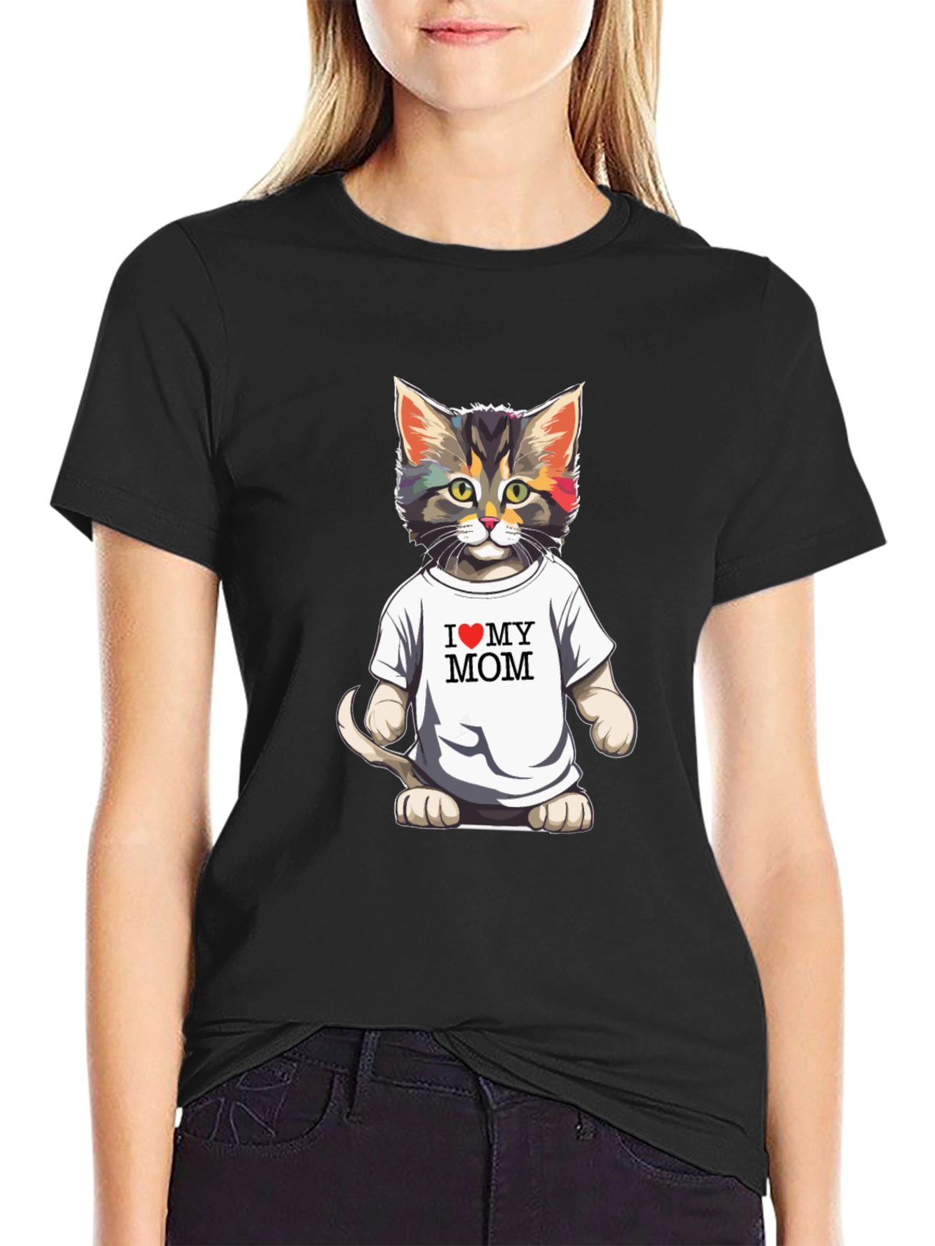 I Love My Mom Cat T-Shirt - Black