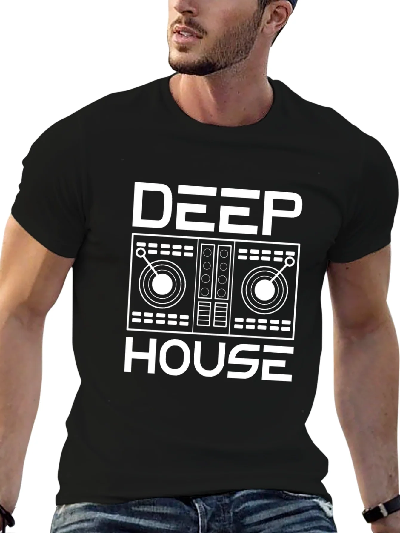 Deep House Music Graphic Tee - Black Cotton Shirt