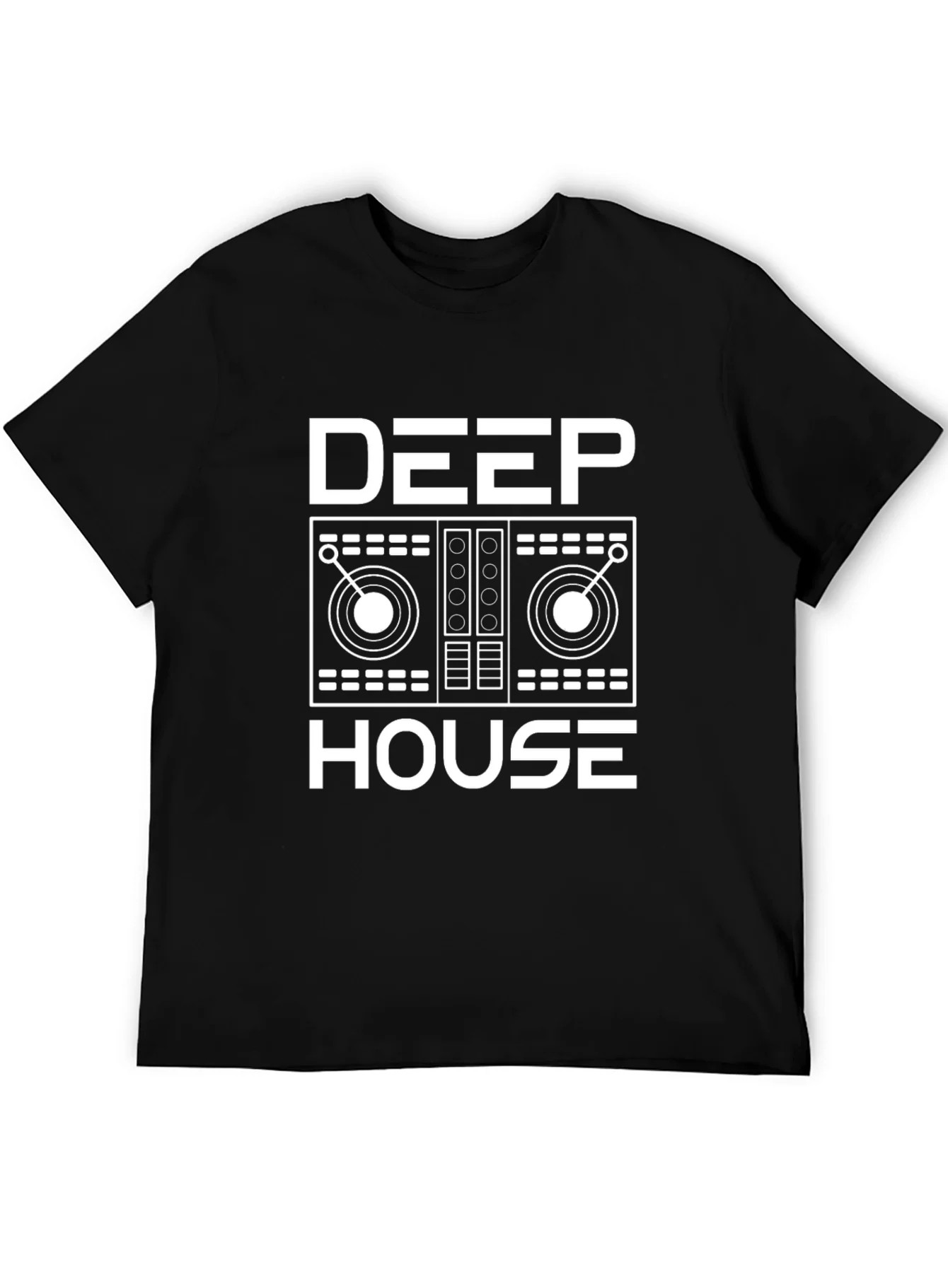 Deep House Music Graphic Tee - Black Cotton Shirt