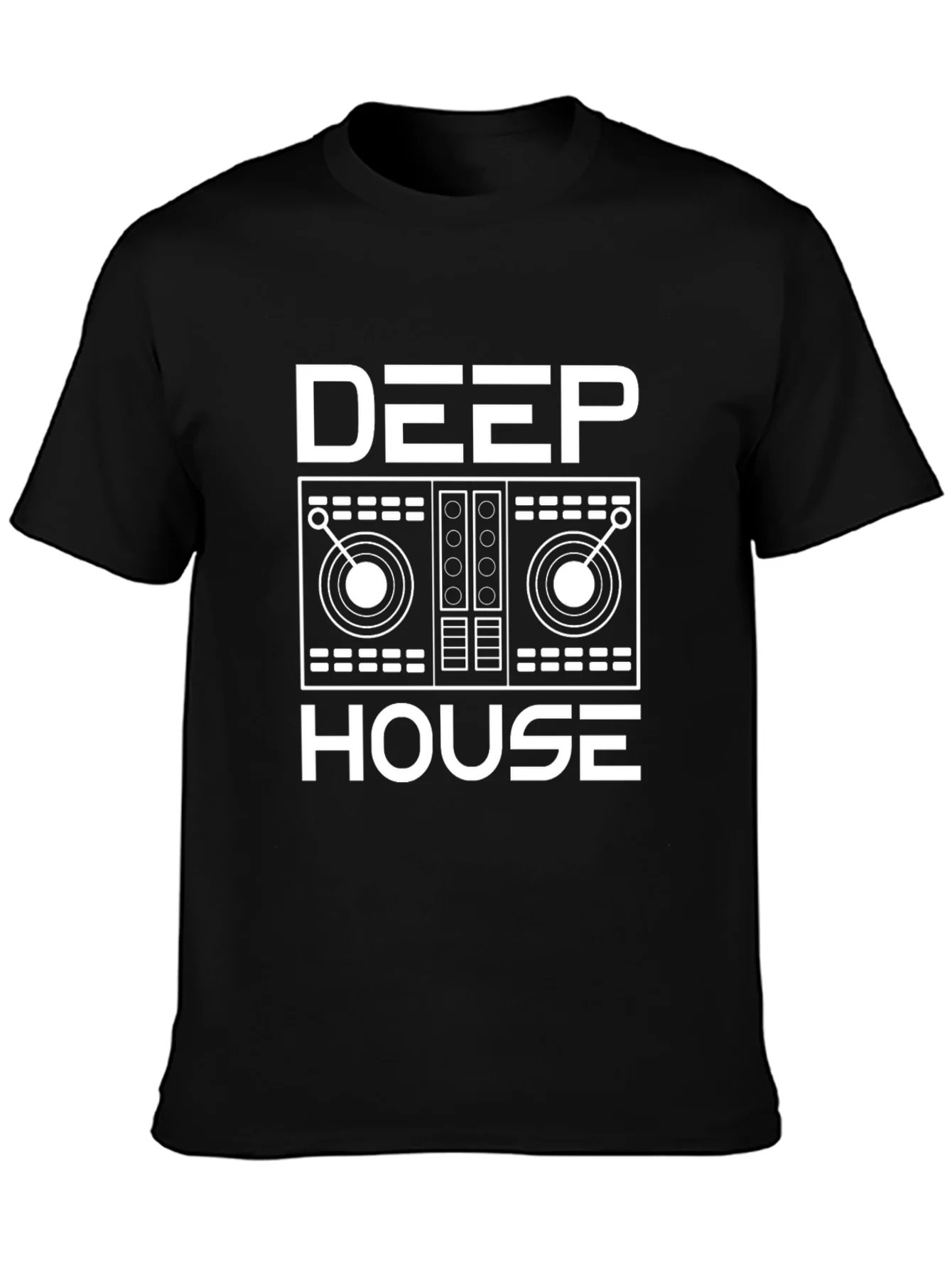Deep House Music Graphic Tee - Black Cotton Shirt