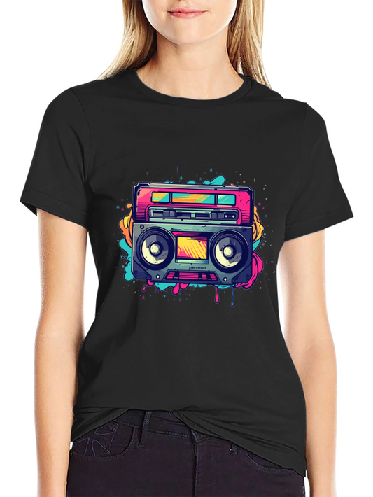 Retro Boombox Graphic Tee - Vintage 80s Style