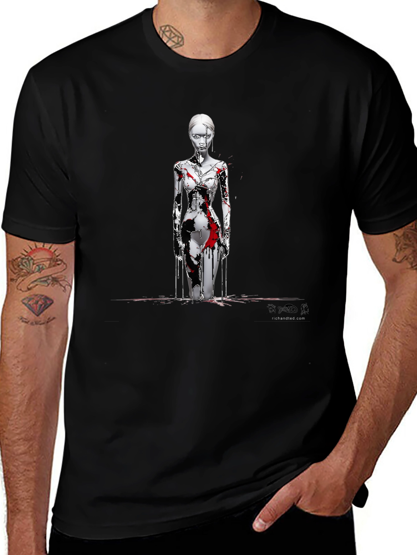 Artistic Graphic Print Black T-Shirt