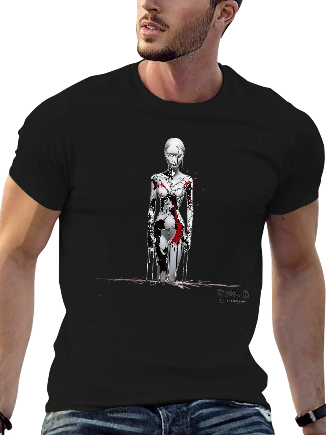 Artistic Graphic Print Black T-Shirt