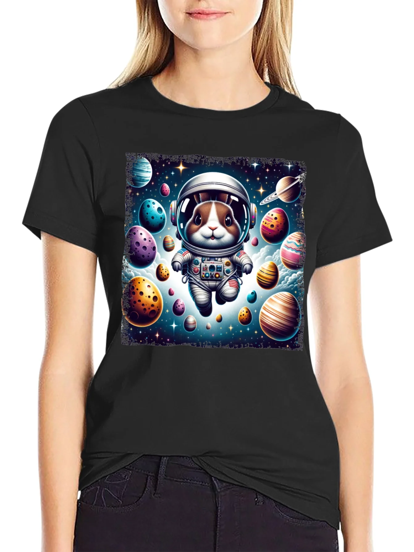 Space Bunny Easter Egg Universe Graphic Tee