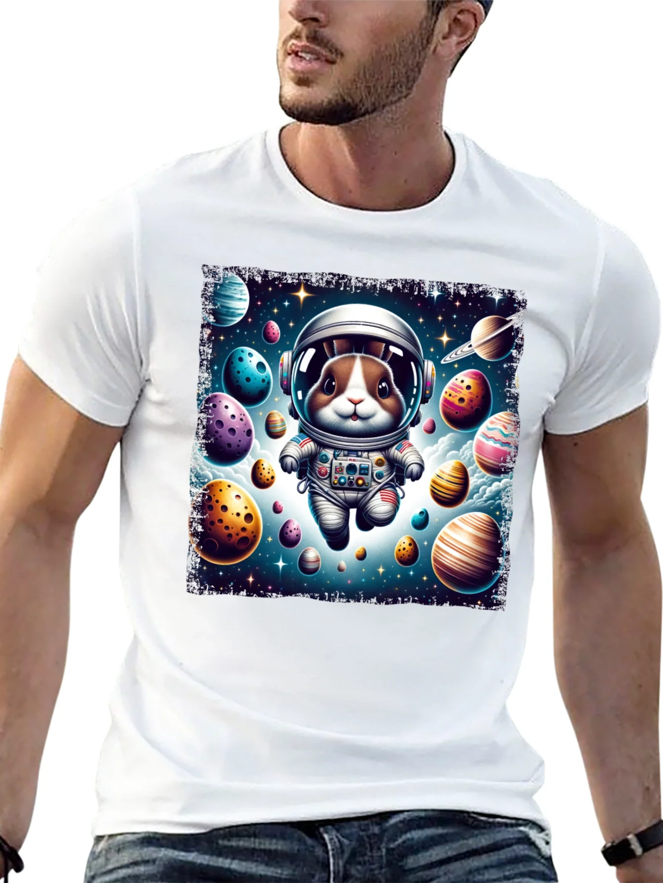 Space Bunny Easter Egg Universe Graphic Tee