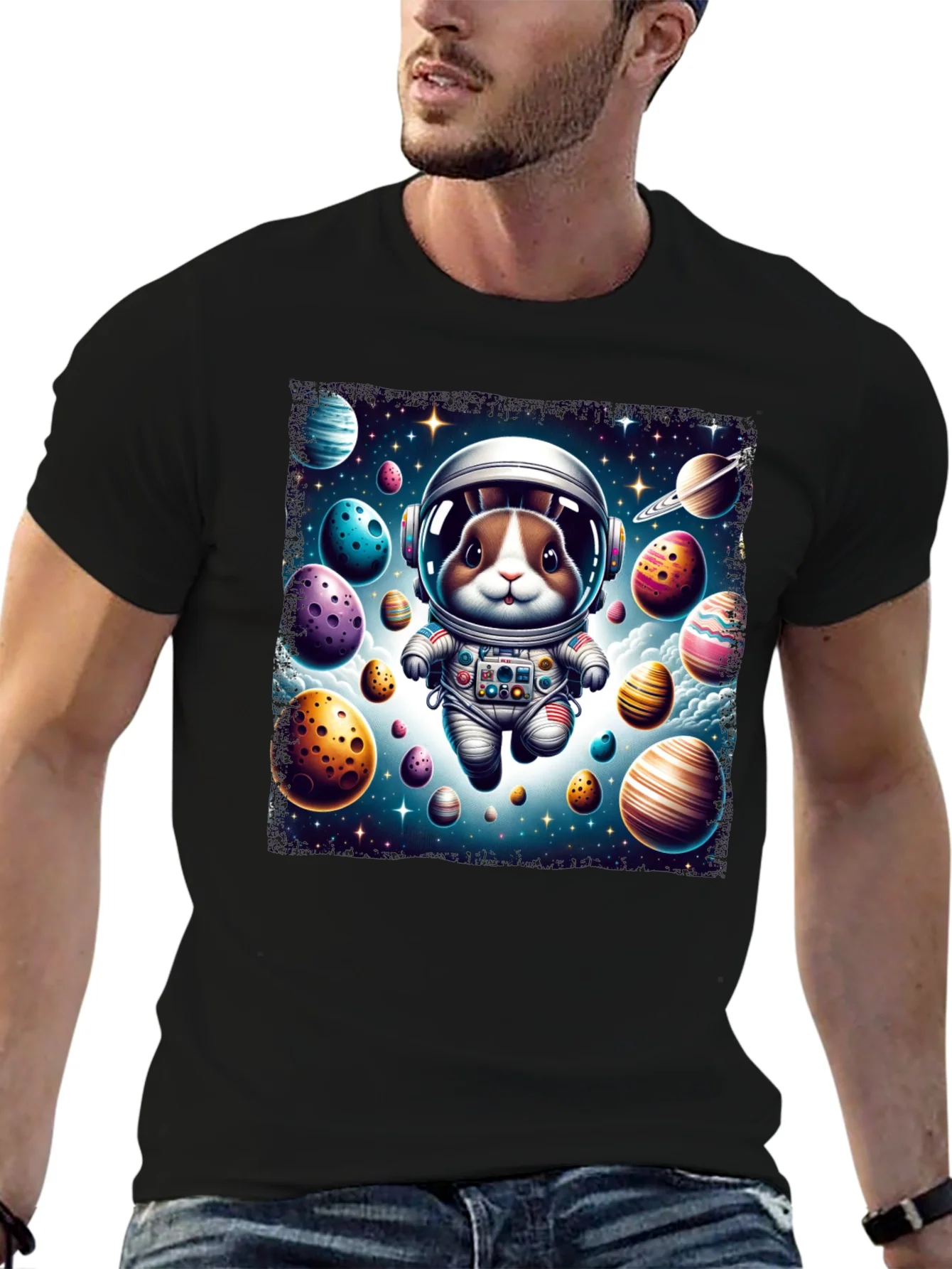 Space Bunny Easter Egg Universe Graphic Tee