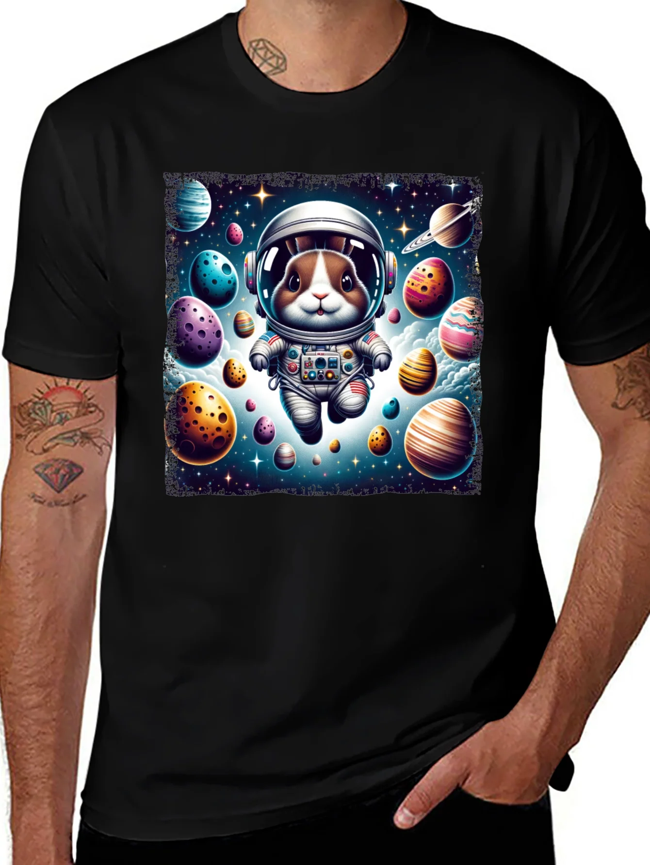 Space Bunny Easter Egg Universe Graphic Tee