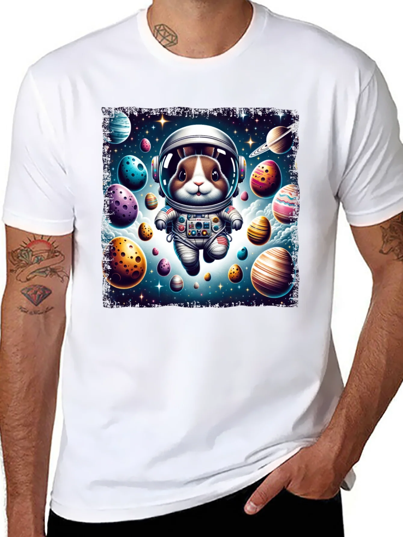 Space Bunny Easter Egg Universe Graphic Tee